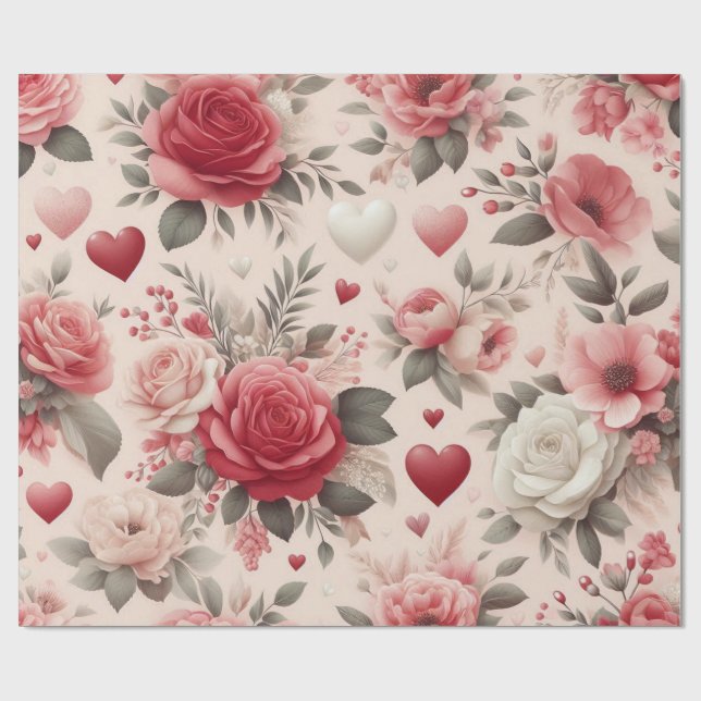 Rose, Pfannenbäume und Herzform Geschenkpapier (Flach)