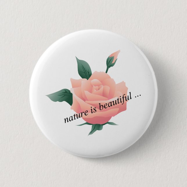 Rose (Pfirsich) - Schöne Natur Button (Vorderseite)
