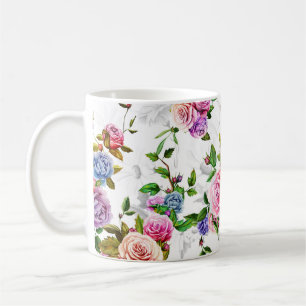 Rose, Pfoten mit Blätter und Kamille mit Maiskolb Kaffeetasse