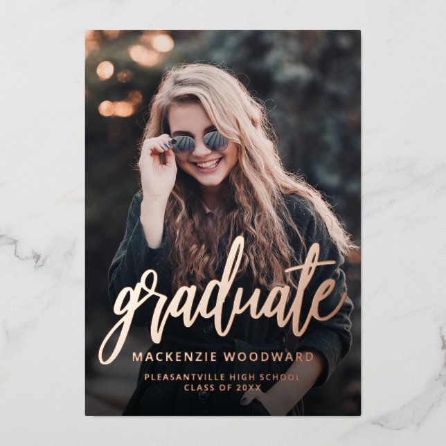 Rose photo Gold Foil Faire-part de graduation (Recto)