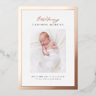 Rose photo Whimsical Faire-part de naissance Gold 