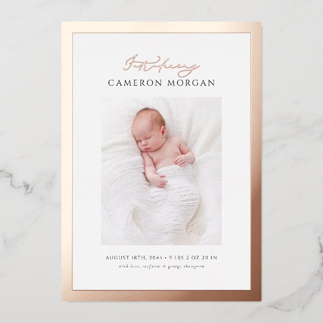 Rose photo Whimsical Faire-part de naissance Gold  (Recto)