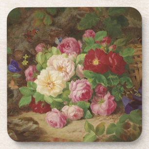 Rose Piece im Waldboden mit Schmetterlingen Getränkeuntersetzer