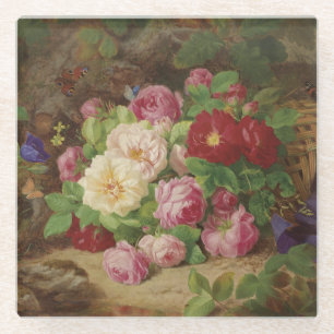 Rose Piece im Waldboden mit Schmetterlingen Glasuntersetzer