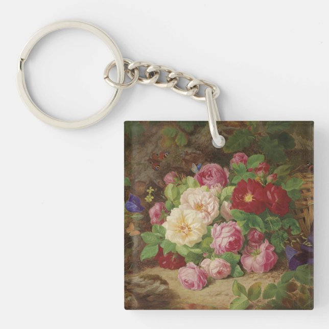 Rose Piece im Waldboden mit Schmetterlingen Schlüsselanhänger (Vorderseite)