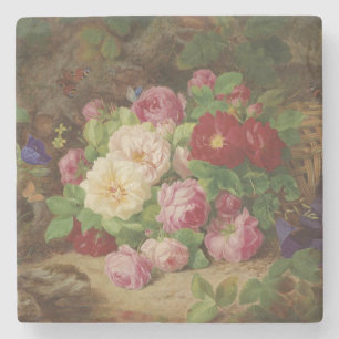 Rose Piece im Waldboden mit Schmetterlingen Steinuntersetzer