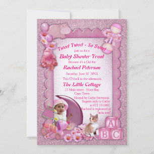 Rose-pink Baby Girl Dusche Tweete Einladung