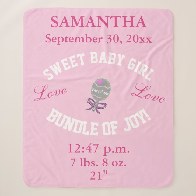 Rose Pink Baby Girl Geburtsstaten Sherpadecke (Vorderseite)