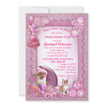 Rose-pink Baby Girl Virtual Shower Einladung