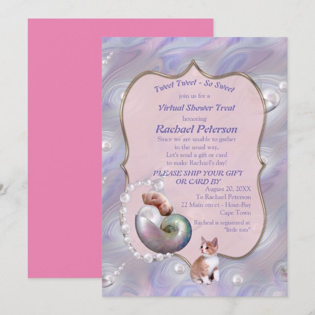 Rose-pink Baby Girl Virtual Shower Einladung (Vorne/Hinten)
