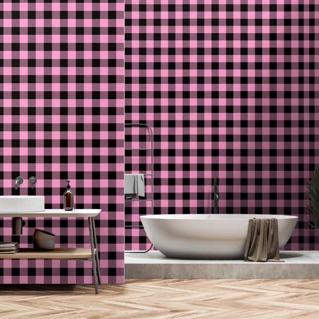 Rose Pink Black 3 Inch Lumberjack Buffalo Kariert Tapete (Badezimmer)
