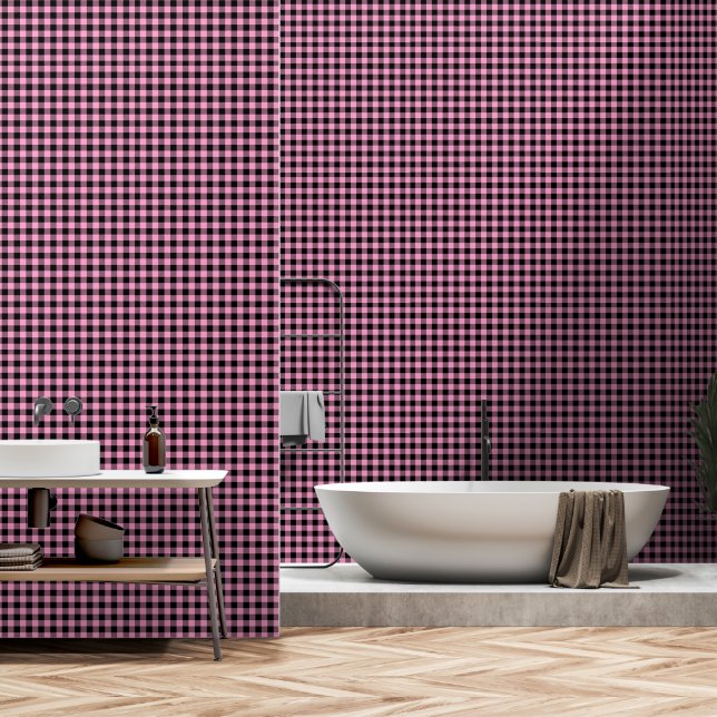 Rose Pink Black One Inch Lumberjack Buffalo Karier Tapete (Badezimmer)