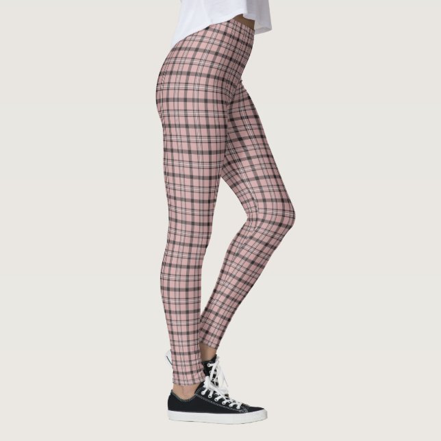 Rose Pink Black Plaid Classic Pattern Leggings (Rechts)