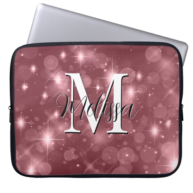 Rose Pink Bokeh Moderne Monogram Sparkle Laptopschutzhülle (Vorderseite)