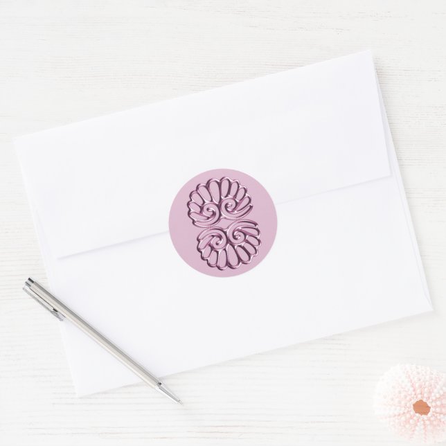 Rose Pink Damask Hochzeit Runder Aufkleber (Umschlag)