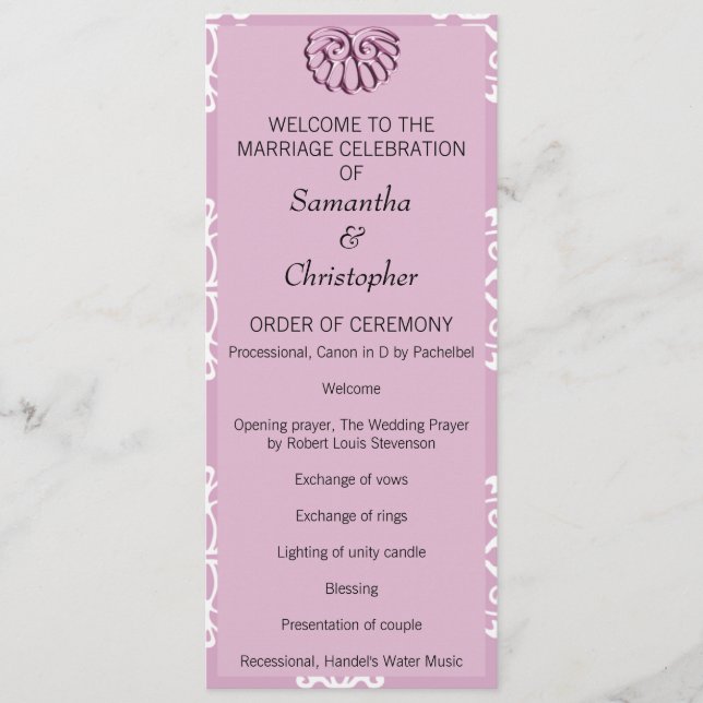 Rose Pink Damask Hochzeitsprogramm Programm (Vorderseite)