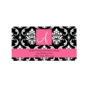 Rose Pink Damask Monogram Wedeladresse Labels Adressaufkleber