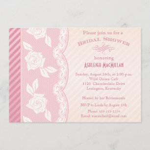 Rose Pink, Elfenbeinfloral Spitzen Brautparty Einl Einladung