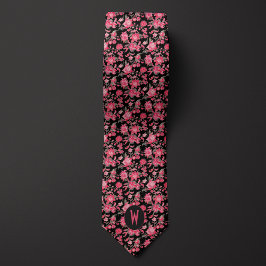 Rose Pink Floral Black Neck Tie Krawatte