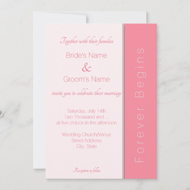 Rose Pink Forever fängt einfach an, eine elegante  Einladung (Vorderseite)
