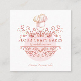 Rose Pink Frame Bakery Baker's Logo Business Card Quadratische Visitenkarte