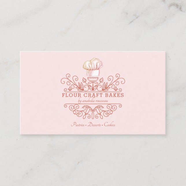 Rose Pink Frame Bakery Baker's Logo Business Card Visitenkarte (Vorderseite)