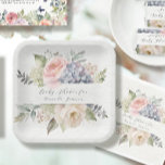 Rose Pink Garden Sweet Butterfly Babydusche Pappteller<br><div class="desc">BABY DUSCHE DECOR,  PAPIERE TELLER | Diese elegante,  feminine Babydusche lädt mit einer weißen wilden Rose mit einer pfirsichfarbenen und lavendelfarbenen englischen Rose,  Babyatmen,  kleinen blauen Schmetterlingen ein. Es ist eine vollständige Produktsammlung zur Koordination verfügbar: MSP0104</div>