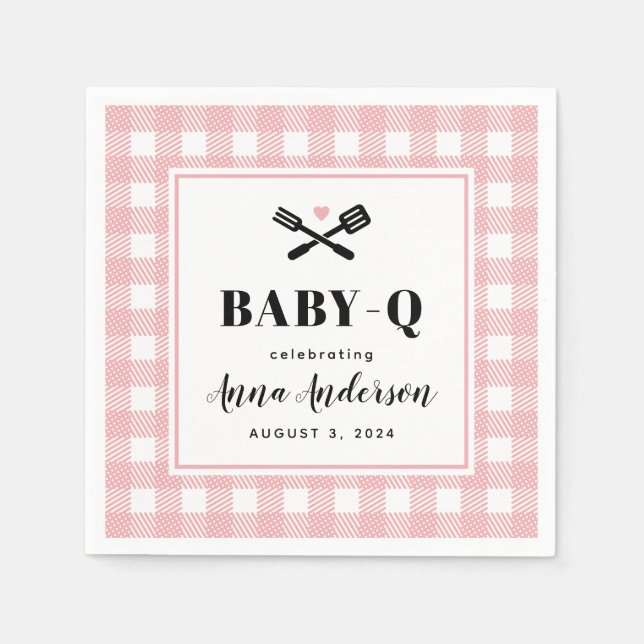 Rose Pink Gingham Kariert Baby Q Dusche Serviette (Vorderseite)