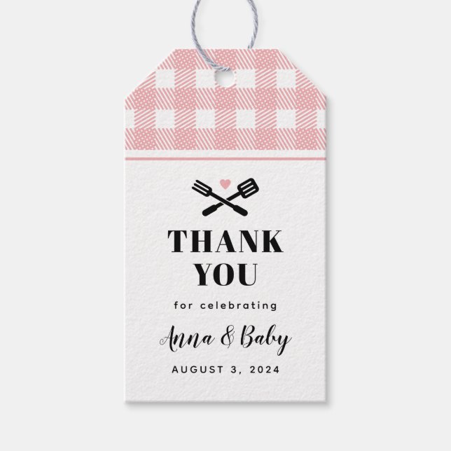 Rose Pink Gingham Kariert Baby Q Dusche Vielen Dan Geschenkanhänger (Vorderseite)