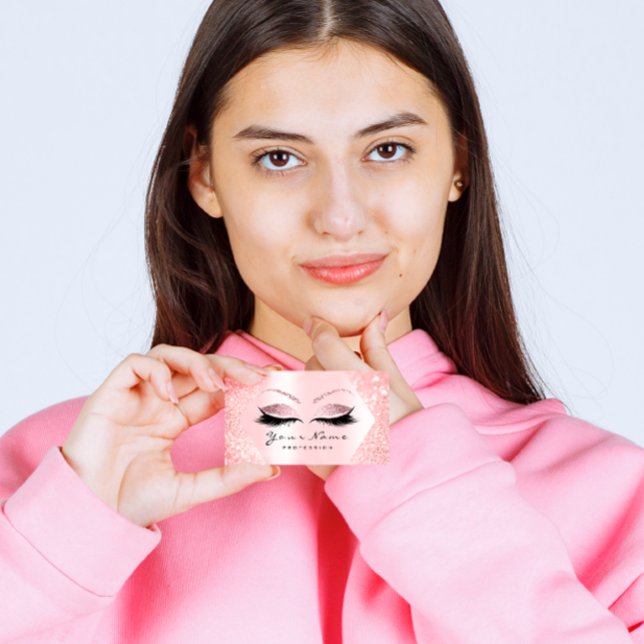 Rose Pink Glitter Makeup Artist Eyelash Brow VIP Visitenkarte (Rose Pink Glitter Makeup Artist Eyelash Brow VIP Business Card)