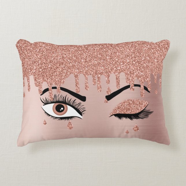 Rose Pink Gold Eyelashes Driving Glitzer Dekokissen (Vorderseite)