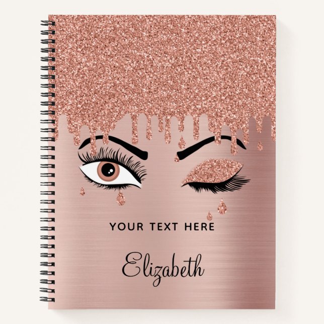 Rose Pink Gold Eyelashes Driving Glitzer Notizbuch (Vorderseite)