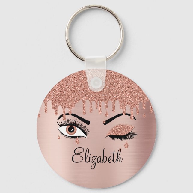 Rose Pink Gold Eyelashes Driving Glitzer Schlüsselanhänger (Vorderseite)