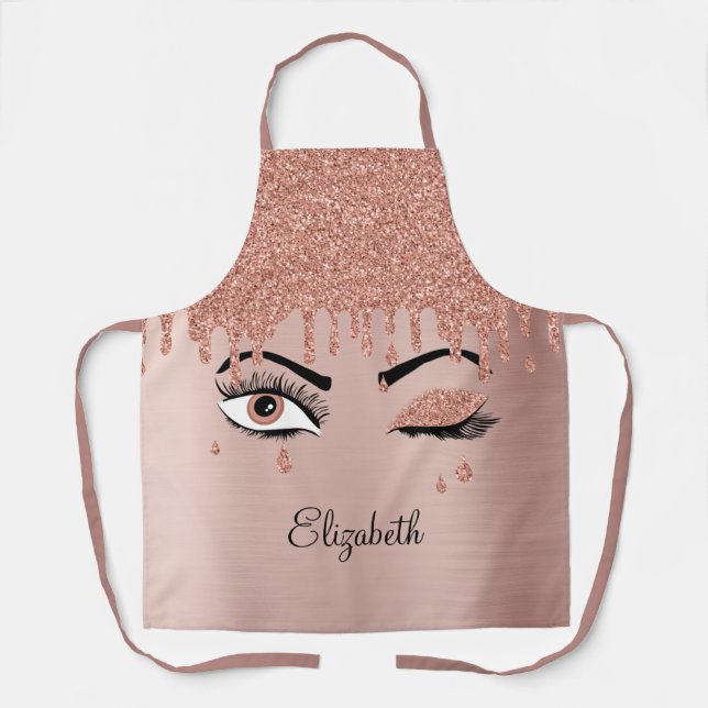 Rose Pink Gold Eyelashes Glitzer Name Schürze (Vorderseite)
