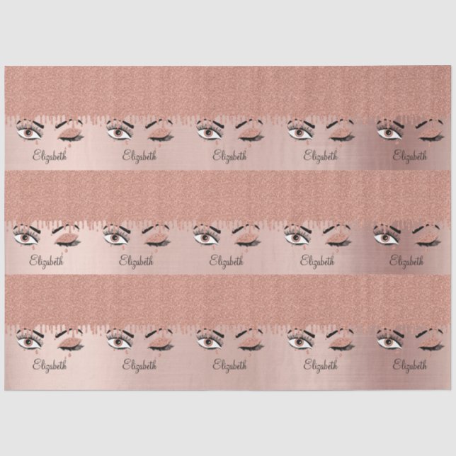 Rose Pink Gold Eyelashes Glitzer Name Seidenpapier (Vorderseite)
