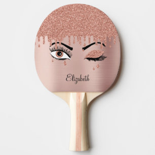 Rose Pink Gold Eyelashes Glitzer Tischtennis Schläger