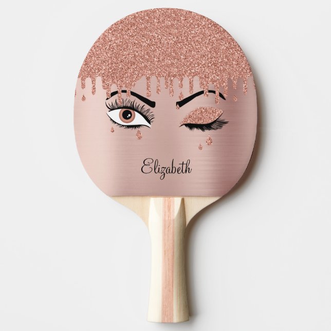 Rose Pink Gold Eyelashes Glitzer Tischtennis Tischtennis Schläger (Vorderseite)