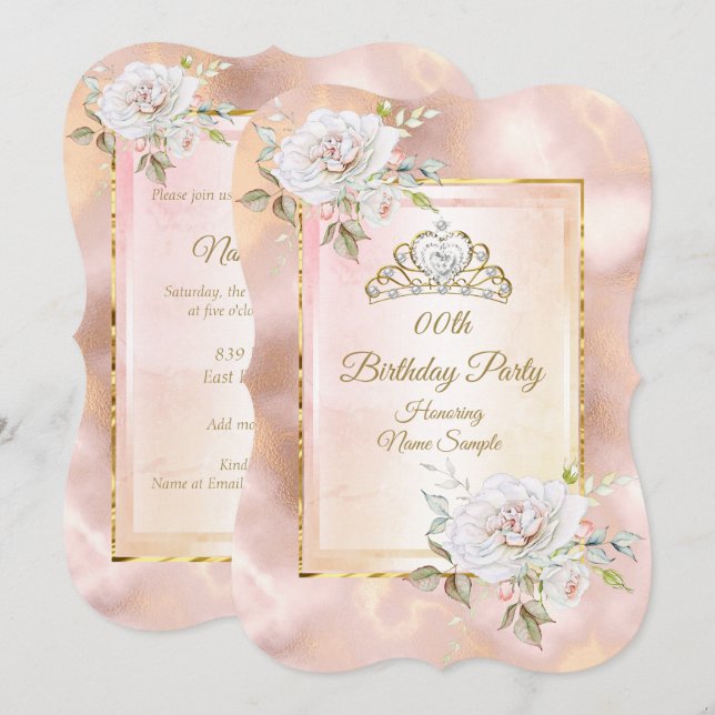 Rose Pink Gold Princess Invitation de fête d'anniv (Devant / Derrière)