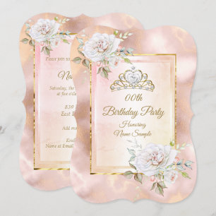 Rose Pink Gold Princess Invitation de fête d'anniv