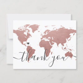Rose Pink Gold Weltkarte und Hochzeitsslima Foto Dankeskarte