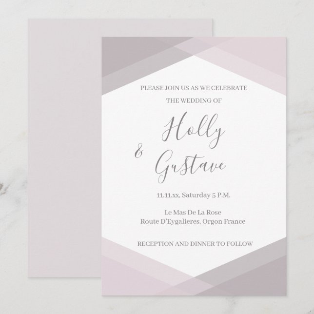 Rose Pink Gray White Hexagon Moderne Chic Hochzeit Einladung (Vorne/Hinten)
