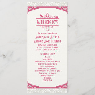 Rose Pink Ivory Lace Birds Hochzeitsprogramm Programm