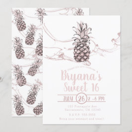 Rose Pink Juicy Ananas Sommer Süß 16 Party Einladung