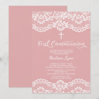 Rose Pink Lace Erste Heilige Kommune Einladung