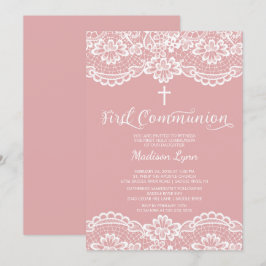 Rose Pink Lace Erste Heilige Kommune Einladung