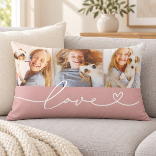 Rose Pink Love Heart Schrift 3 Foto Lendenkissen