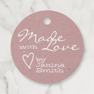 Rose Pink Made with Liebe Heart Symbol Kraft Paper Geschenkanhänger