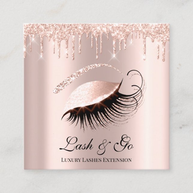 Rose Pink Makeup Artist Lash Extension Tropfen Blu Quadratische Visitenkarte (Vorderseite)