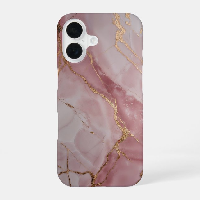 Rose Pink Marble with Gold Veins – Elegant iPhone 16 Hülle (Rückseite)