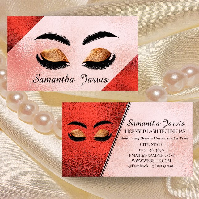Rose Pink & Maroon Foil Lash and Brow Branding Visitenkarte (Von Creator hochgeladen)